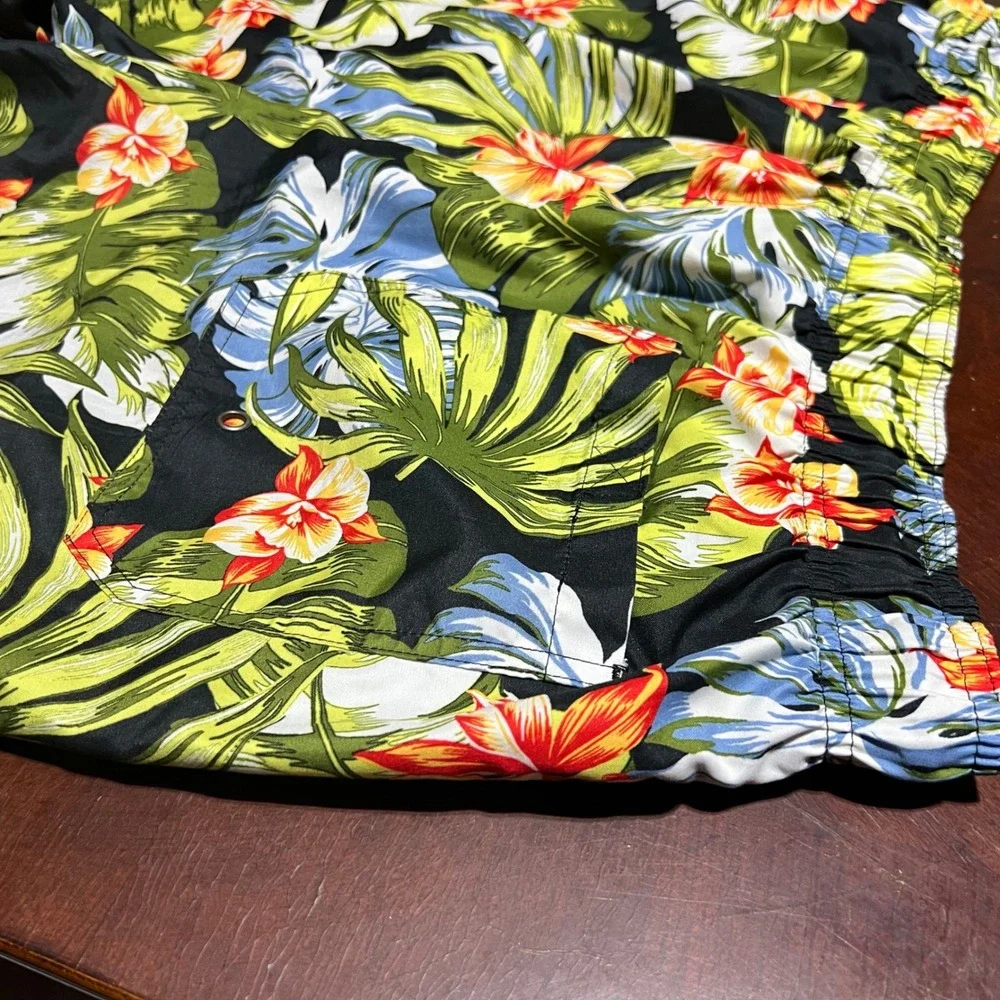 OP Ocean Pacific Mens XL Tropical Floral Swim Trunks Black Green Y2K OM26331Y